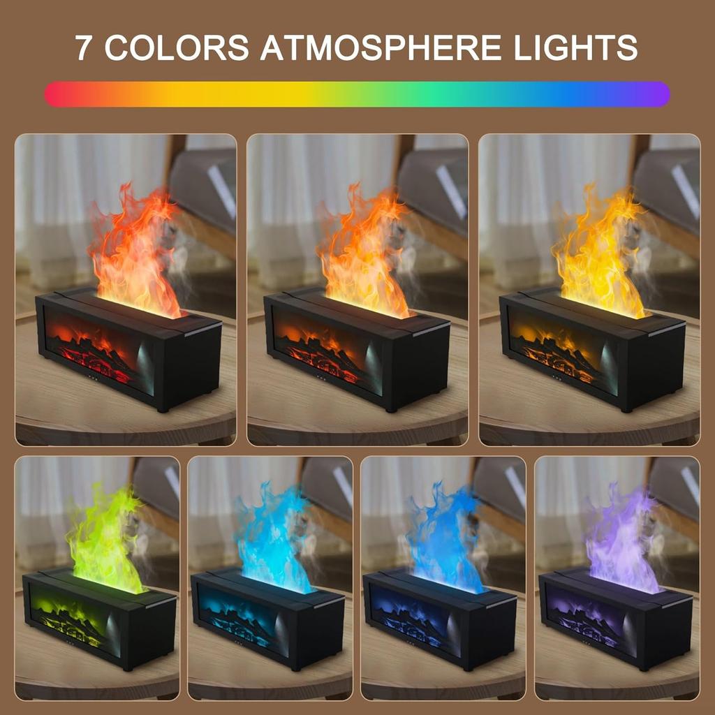 3D Flame Fireplace Humidifier Quiet Aroma Diffuser with Controller 150ml Essential Oil Diffuser Colorful Light Modes for Home Office(Black)