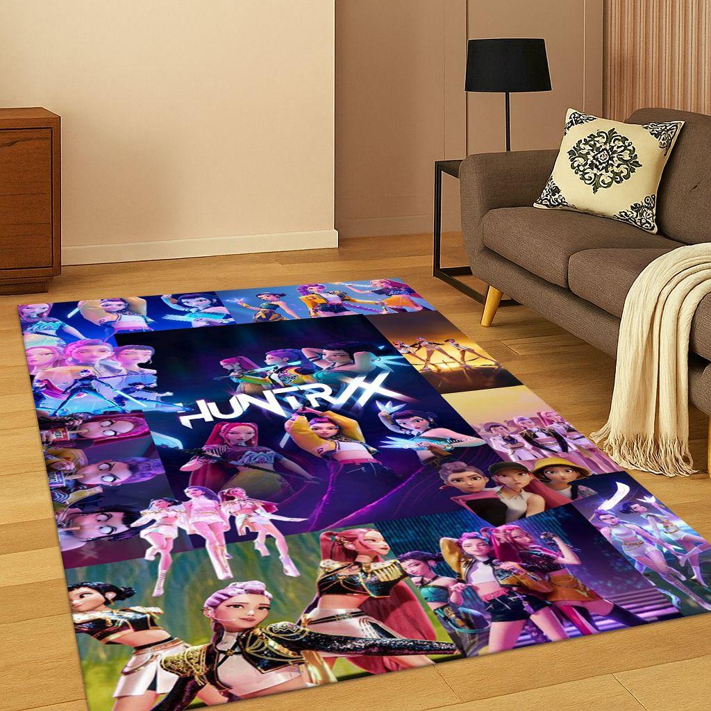Tappeto Kpop Demon Hunters Rumi Mira Zoey Music Cartoon per Camera da Letto Soggiorno Divano Decorazione Casa, Tappetino Antiscivolo Regalo