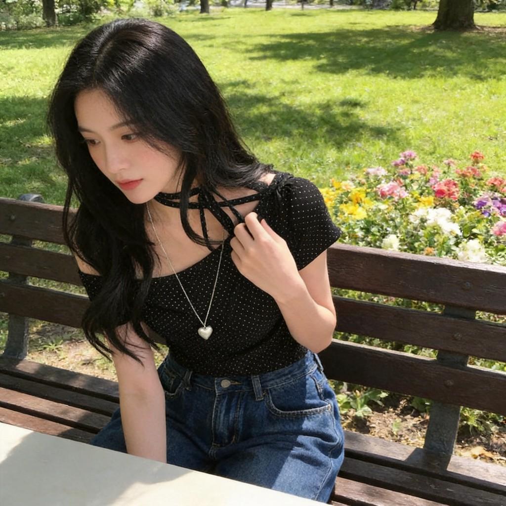 Girl Power Polka Dot Off Shoulder T Shirt With Print For Summer Casual Wear