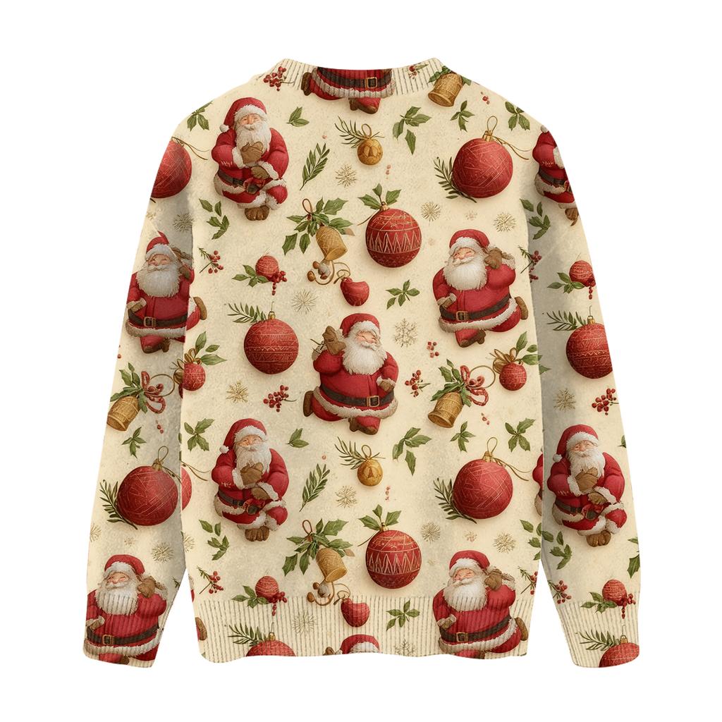 Ladies' Fashionable And Casual Christmas Cute Printed Round Neck Long Sleeved Knitted Yarn