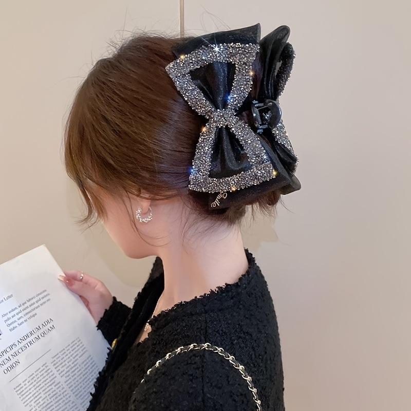 Elegant Rhinestone Bow Shark Hair Claw, Luxury Versatile Large Hair Clip for Daily & Party Occasions