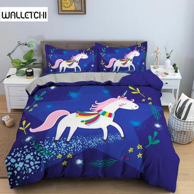 Unicorn Duvet Cover Set Cartoon Animal Bedding Set Single Twin King For Kids Girls Polyester Romantic Theme Star Comforter Cover