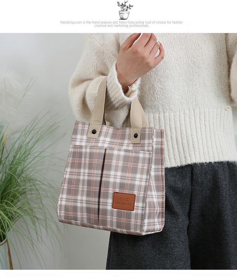Korean Canvas Plaid Bento Handbag - Women's Retro Tote