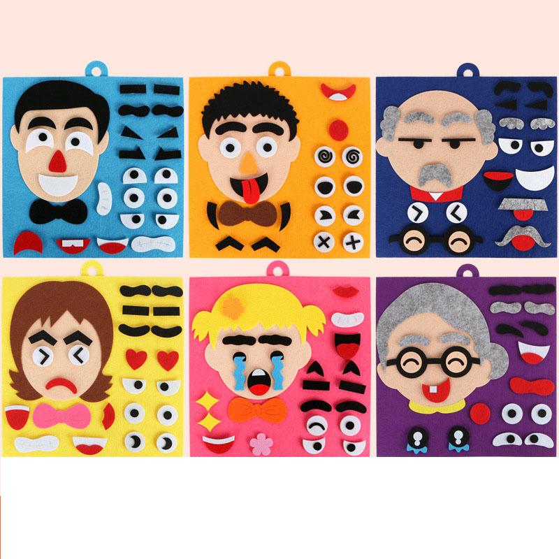 Sticker Facial Emotions Expression Changing Game Felt Human Face Puzzle Facematch Puzle for Kids Education Learning DIY Children 2 3 4 Years