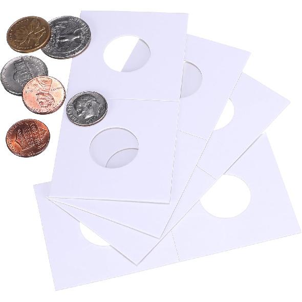 Hicarer 300 Pieces Cardboard Coin Holder Flip Mega Assortment, 2 by 2 Inch for Coin Collection Supplies (20.5 mm for Penny/Dime Size)