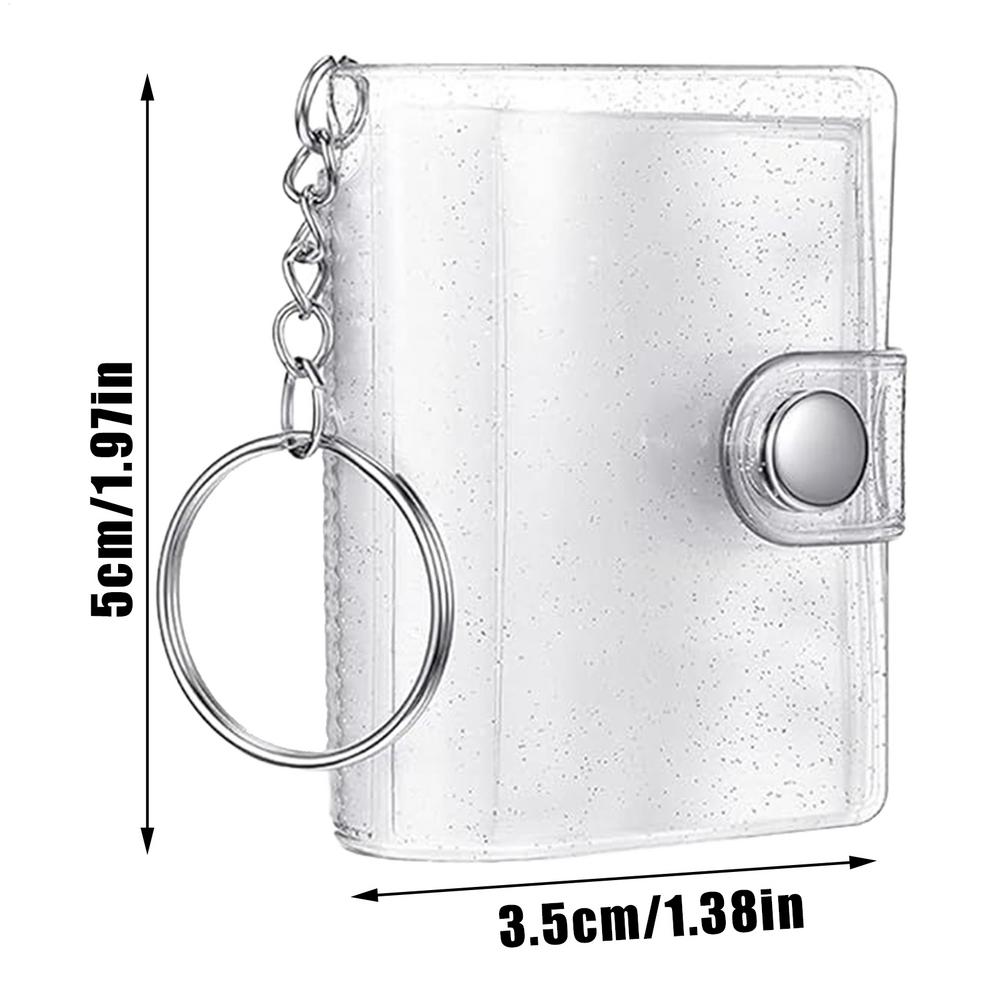 Mini Scrapbook Keychain 24-Pockets Photo Pictures Keychain Clear Key Ring Binder For Kids Wallet Backpack Adults Men Women