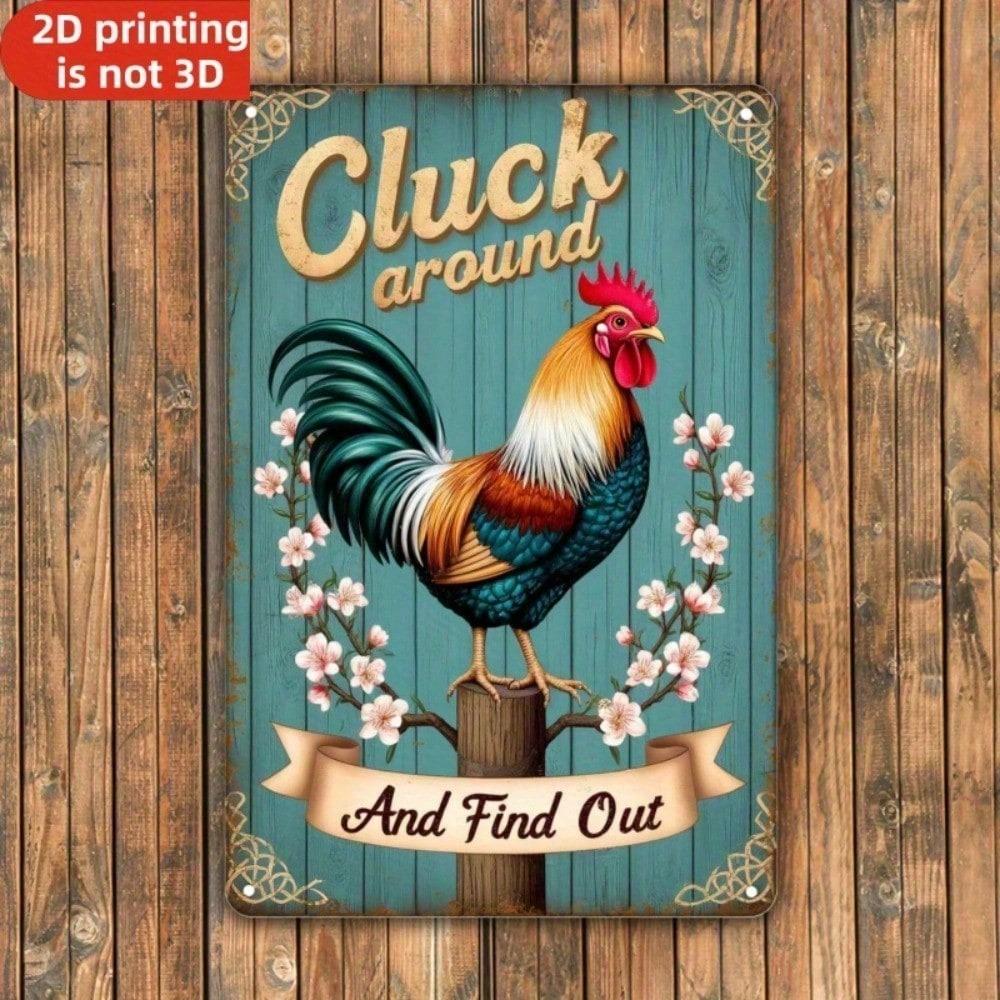 Vintage Metal Rooster Wall Art Turquoise Golden Farmhouse Rustic Kitchen Decor Cluck Around And Find Out Sign
