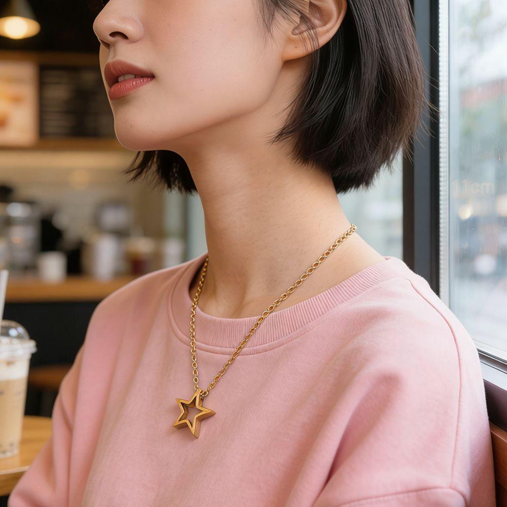 Pentagram Star Moon Necklace Stainless Steel Couple Neck Chain Valentine's Day Necklace Girl