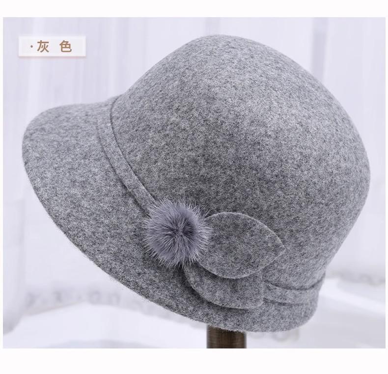 

Fisherman s Hat Children Autumn and Winter Wool Wool Elegant Flower Warm Basin Hat Casual Versatile Retro Top Hat Adult 56-58cm сірий