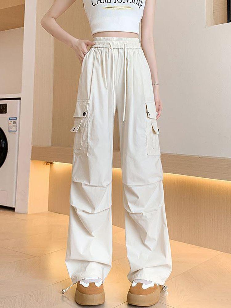 Trendy Pink Workwear Thin High-waisted Loose Casual Straight Pants