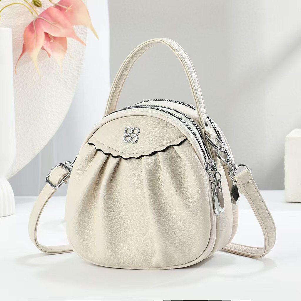 Pu Mini Round Bag With Zipper Closure For Daily Womens Fashion Accessory