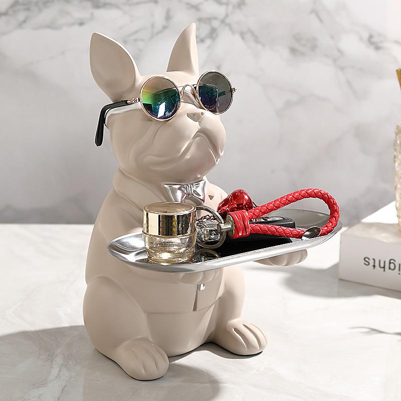 Graffiti Bulldog Desktop Storage Statue, Animal Sculpture, Living Room and Office Decoration, Resin, Modern Home Decoration