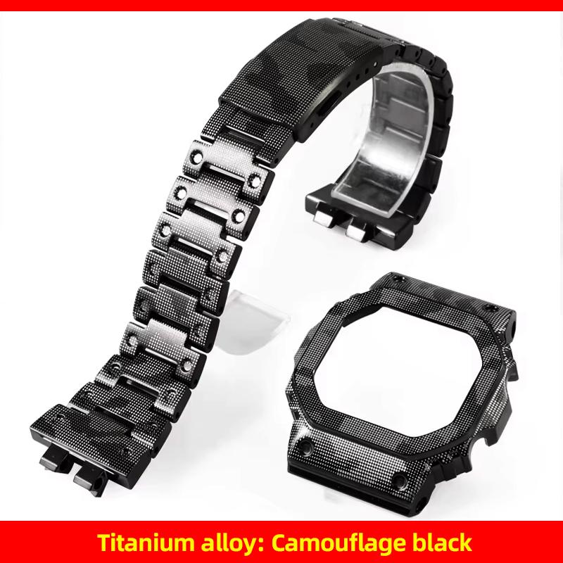 Kit de Modification de Boîtier Camouflage en Alliage de Titane DW5600 pour G-SHOCK Casio DW-5600 GWM5610 GMW-B5000 Bracelet Métal Titane Intégral Mise à Niveau