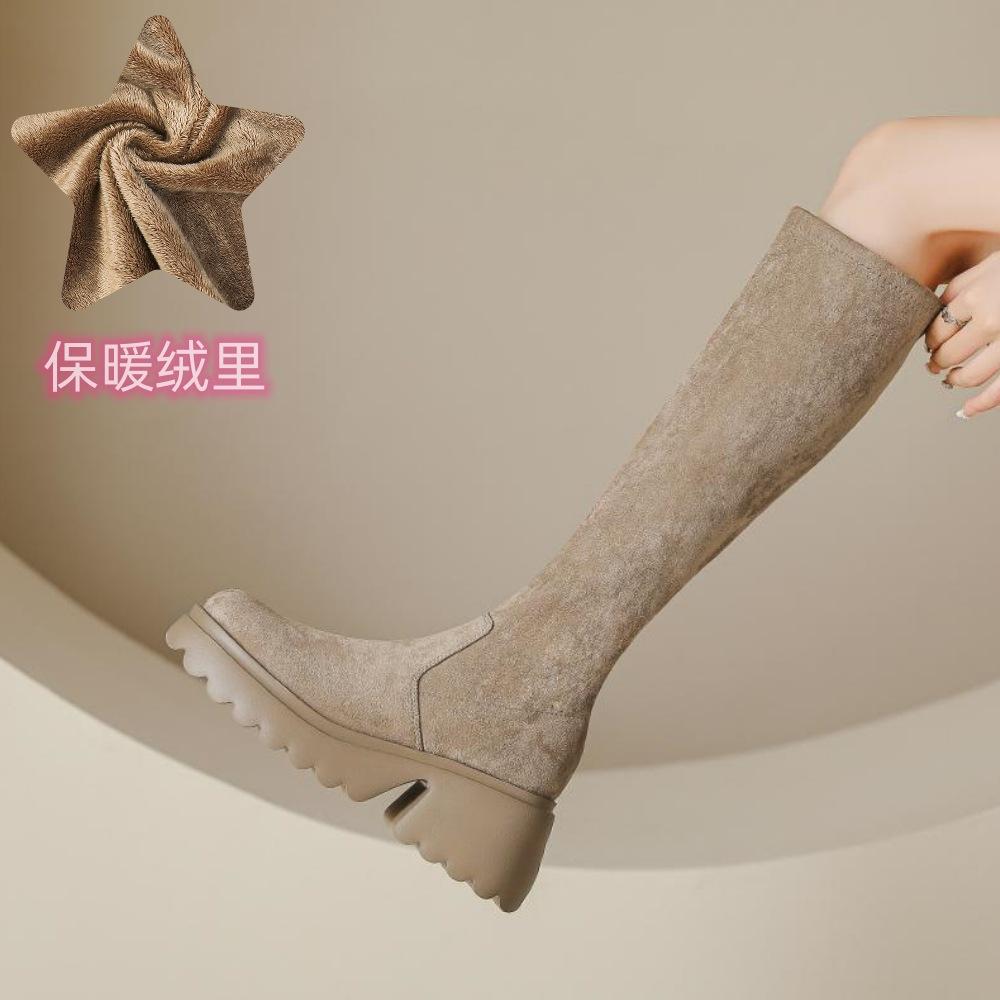 Thick-soled Boots for Women In Autumn and Winter High Boots 7cm High Heel Waterproof Platform To Increase Elasticity Knee-length Sponge