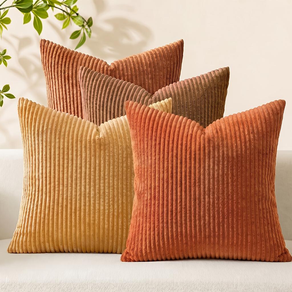Double-Sided Texture Corduroy Striped Throw Pillow Covers, Modern Aesthetic Pillowcases Vintage Cushion Covers for Living Room Bedroom Sofa