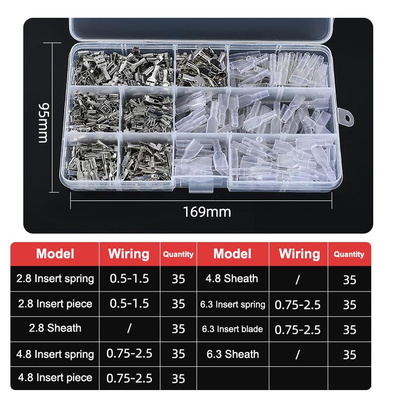 Złącza płaskie 2,8 mm 4,8 mm 6,3 mm, Złącza szybkozłączki męskie i żeńskie, Zestaw asortymentowy w pudełku z osłoną PVC