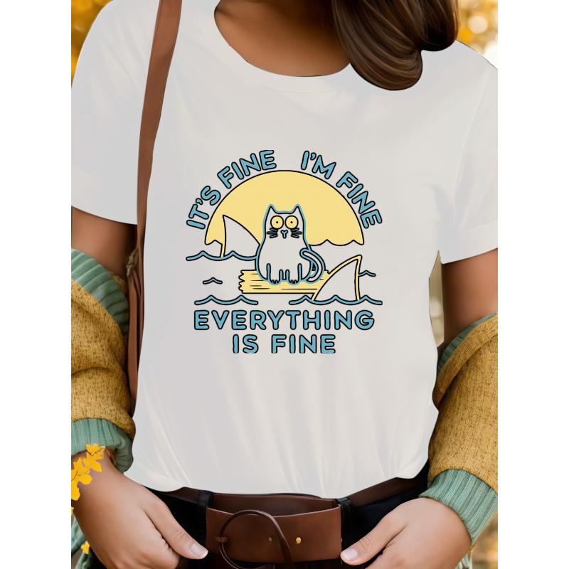 

Cat And Shark Funny Quote Graphic Tee Oversized Short Sleeve Casual Versatile Top XXL чорний