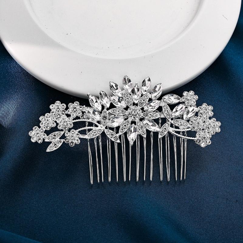 1pc Plum Flower Design Rhinestone Alloy Hair Comb for Women, Party, Wedding, Photography
