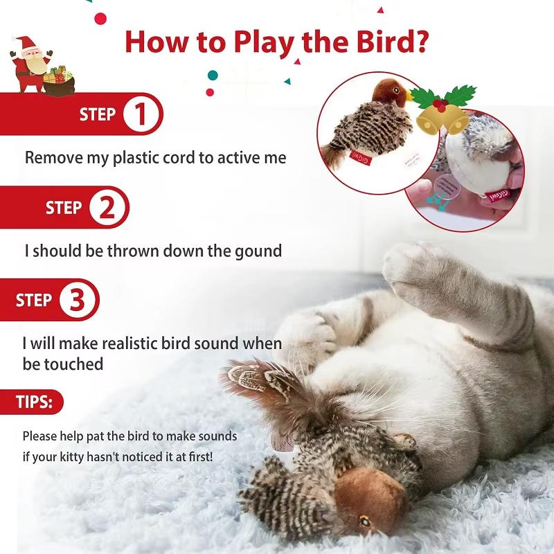 Interactive Cat Toy For Cats Flying Bird Flapping Wings Sparrow Catnip Plush Toy Simulated Chirping Bird Pet Toy