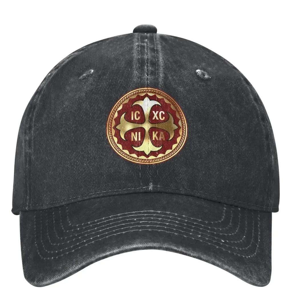 Greek Orthodox Cross Red Gold Baseball Cap Kpop Rock Y2k Retro Trucker Hat Unisex Men Streetwear Sunscreen Snapback Cap