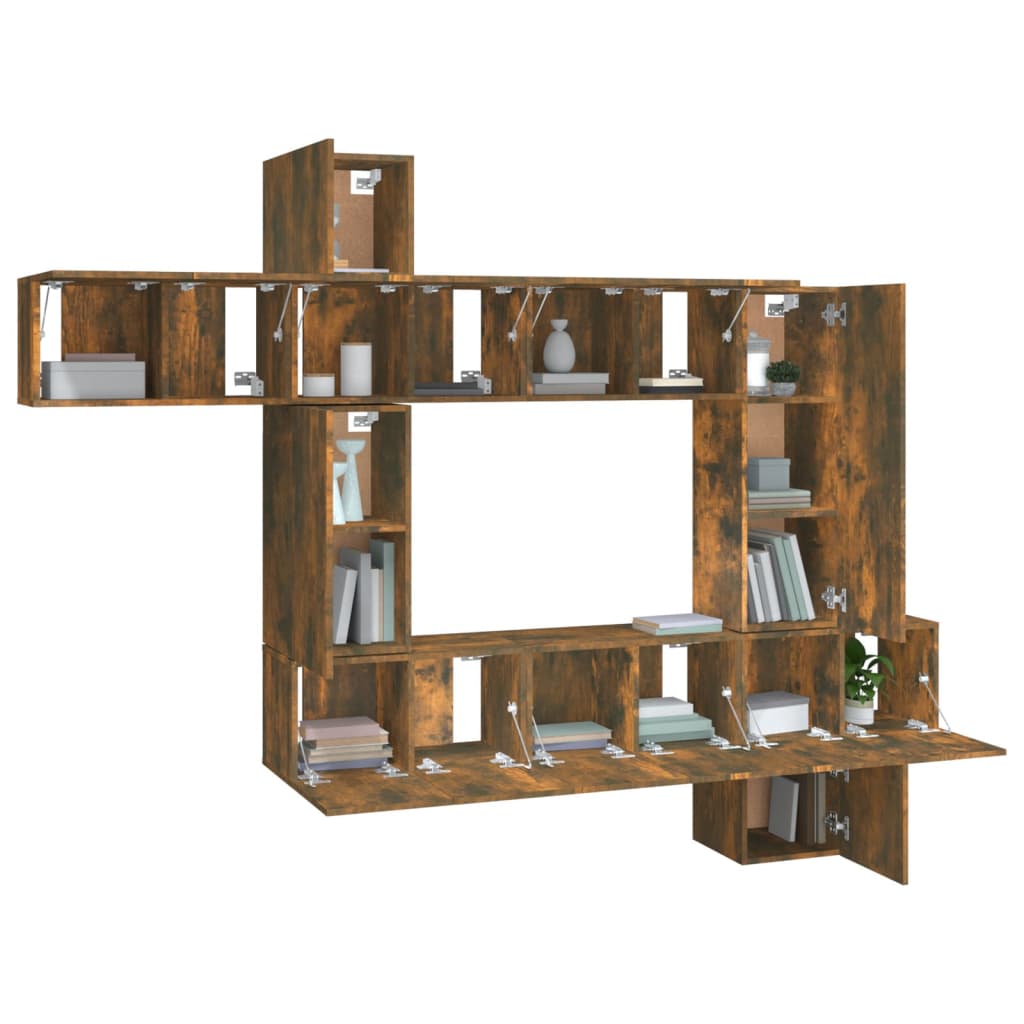 10 Piece TV Cabinet Set Smoked Oak Finish Particleboard