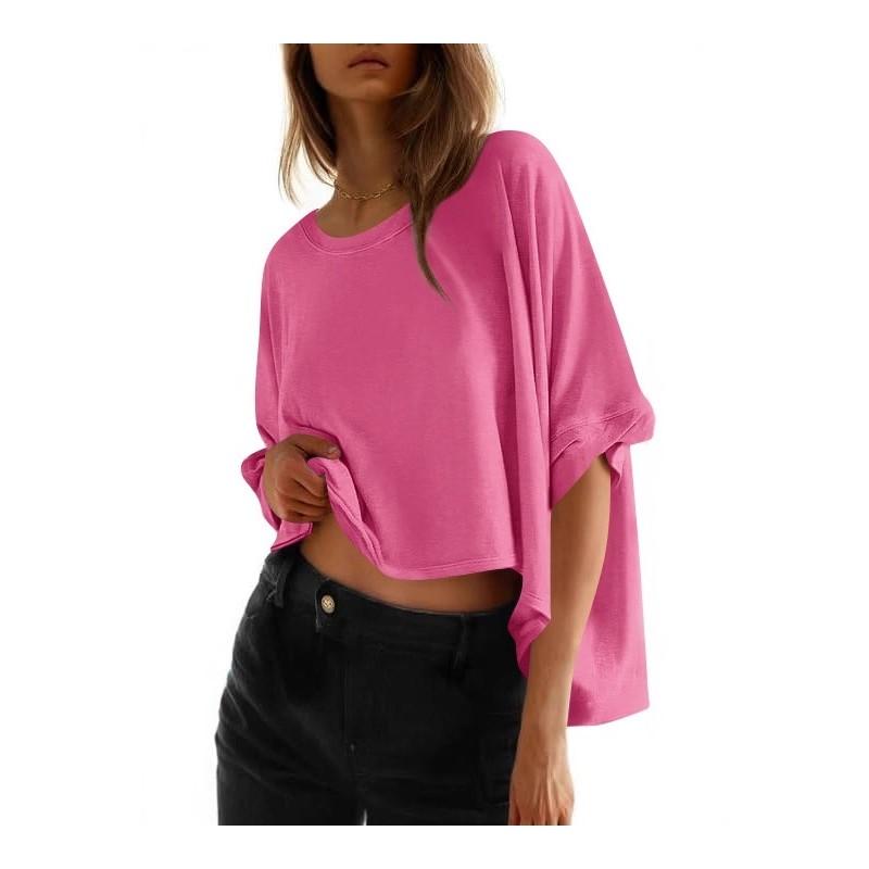 Casual Loose Fit T Shirt With Batwing Sleeves And Splice Detailing For Everyday Wear