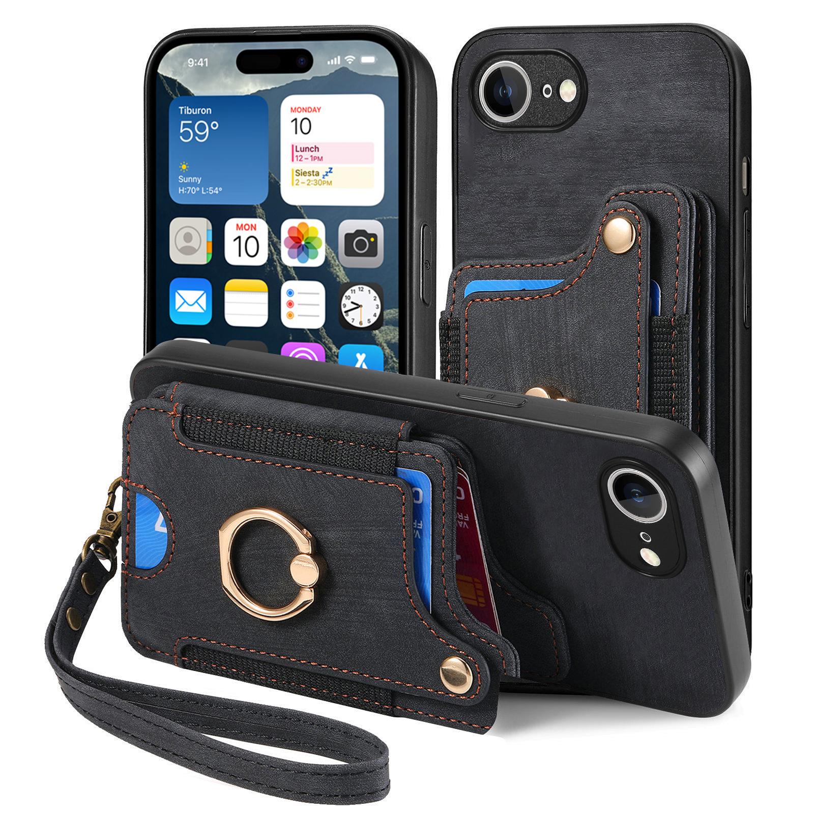 

For iPhone 16e Retro PU Leather Back Cover with RFID Blocking Card Holder Purple