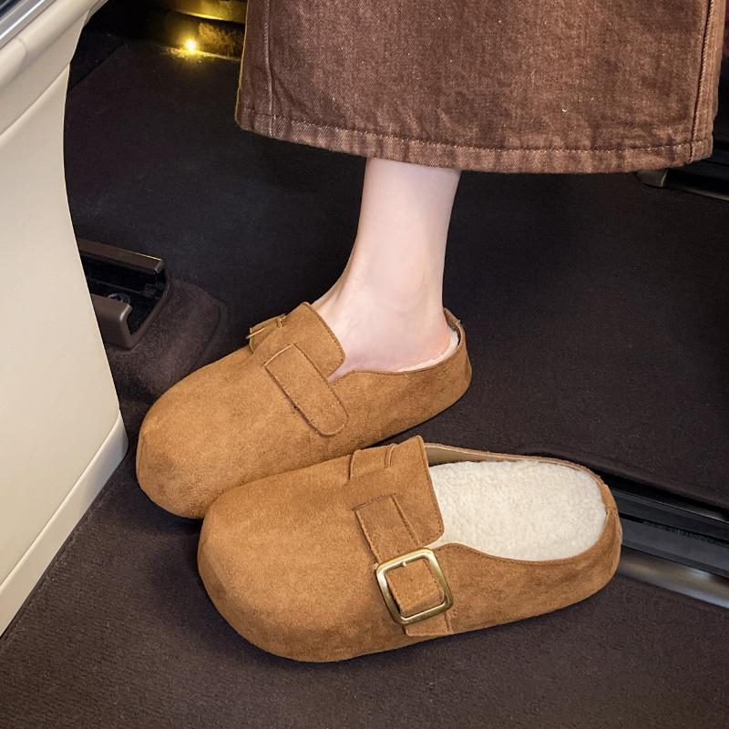 One foot on the retro ugly and cute thick-soled velvet outer wear autumn and winter new thermal bag head slippers