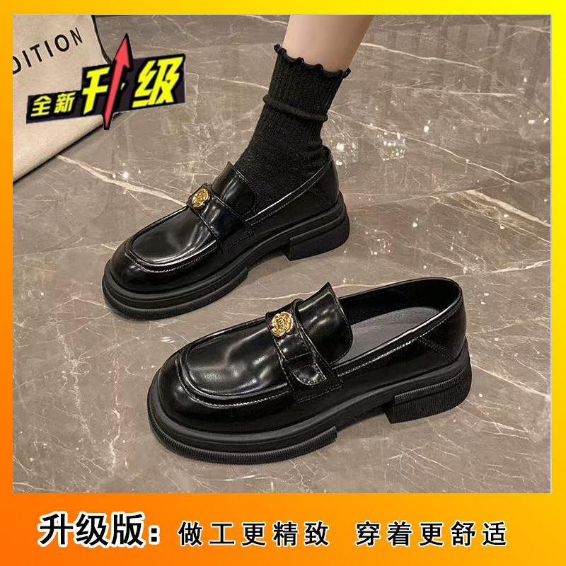Retro soft-soled hot-air platform loafers women's single shoes British style black small leather shoes women's spring 2025 new models