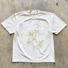Unisex Casual Crew Neck T‑Shirt Retro Washed Short Sleeve Top Minimal Gold Line Sketch Lily Floral Signature Art Print Daily Aesthetic Street Tees