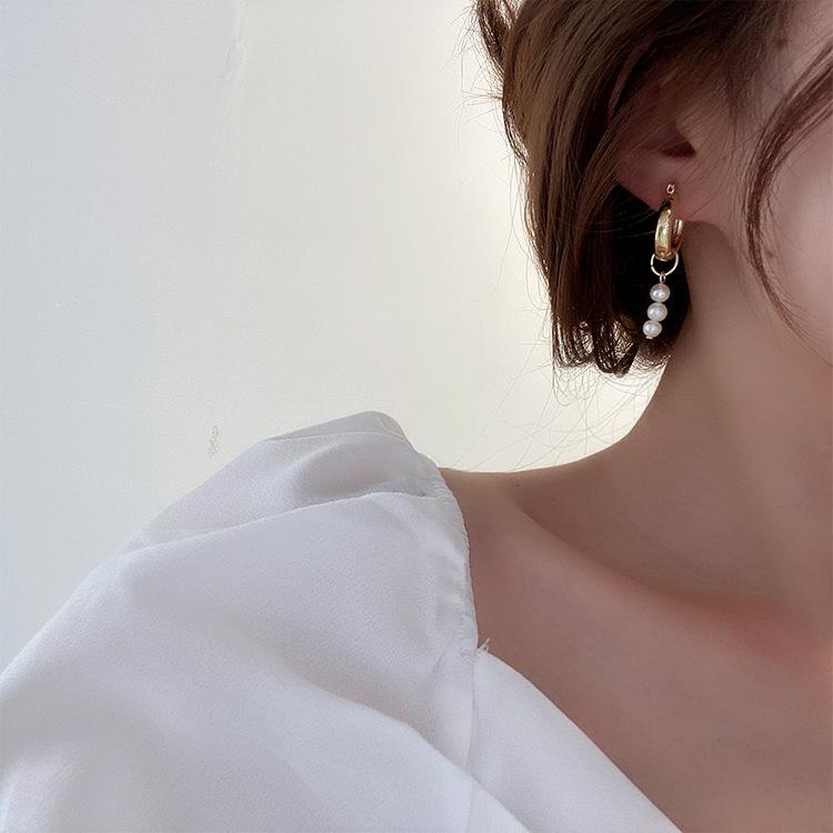 Korean Dongdaemun Retro Freshwater Pearl Dangle & Stud Earrings for Women
