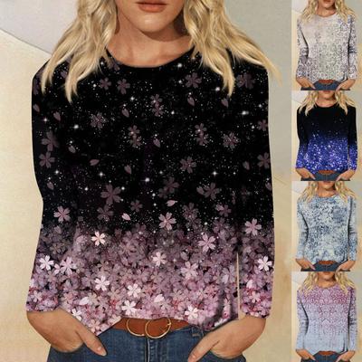 Damenmode, lässig, langärmelig, bedruckt, Rundhalspullover, Top-Bluse