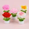 Artificial Rose Flower Creative Knitting Flower Potted Crochet Rose Flowers Table Decor Knitted Plant