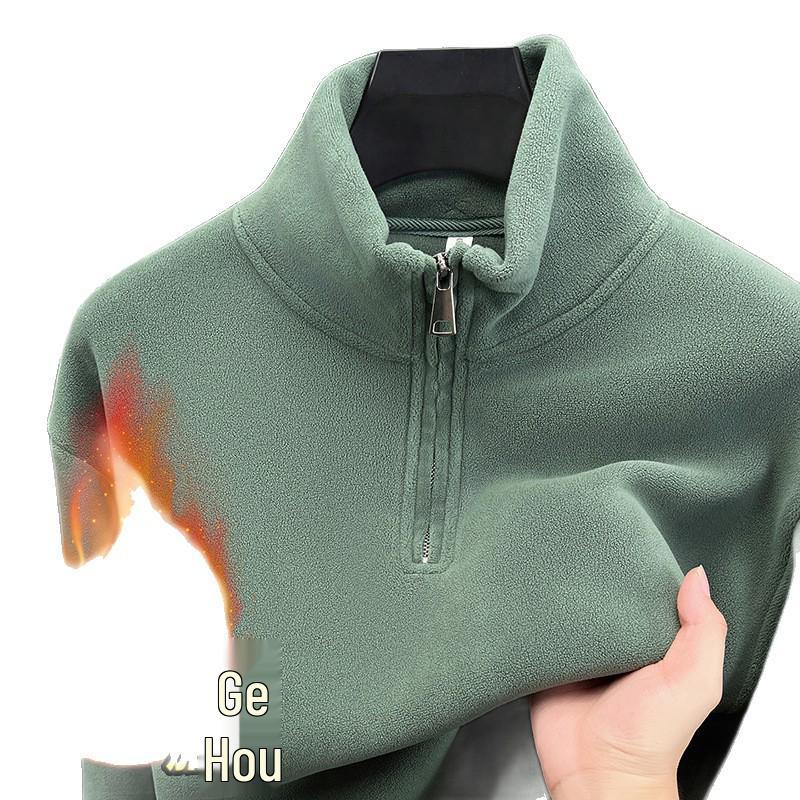 Moletom com Capuz Teddy Fleece Masculino de Gola Alta com Meio Zíper - Quente, Grosso e Versátil para Outono e Inverno