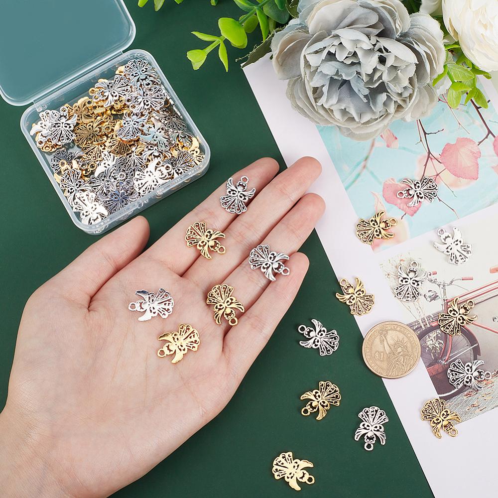 Tibetan Style Pendants Angel Antique Silver & Antique Golden 20x14x1mm Hole : 1.5mm 80pcs/box