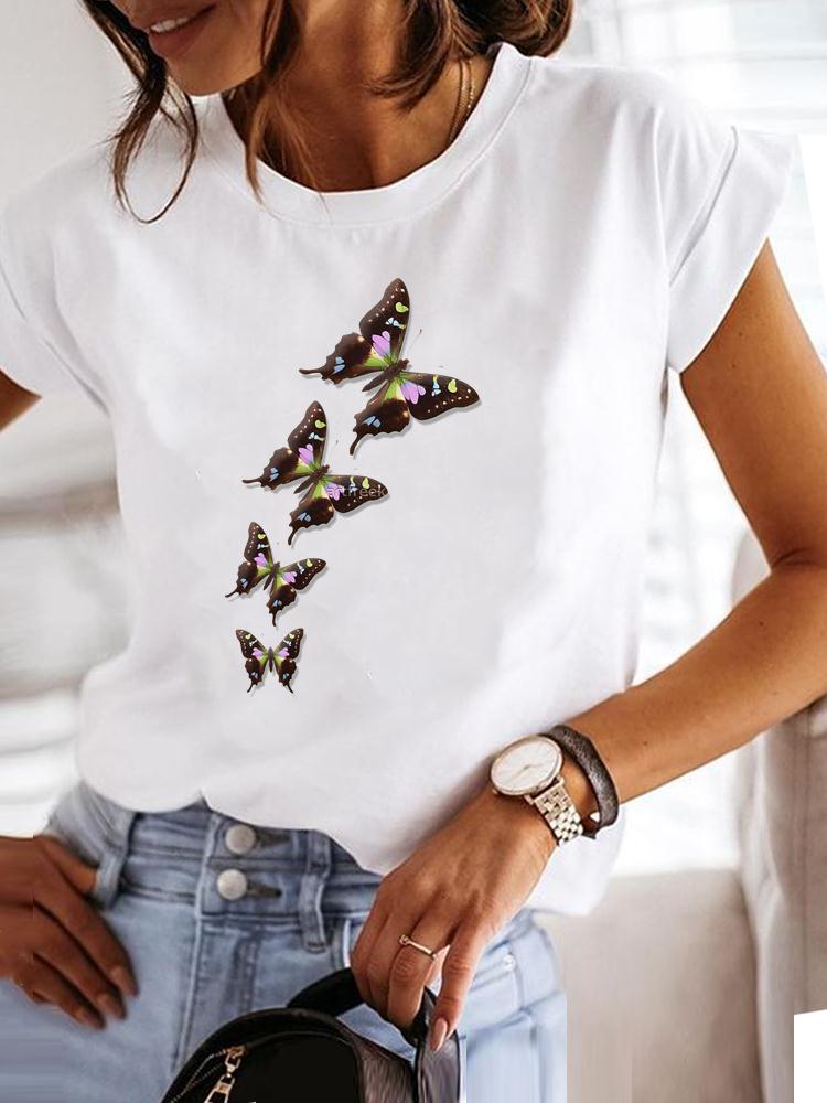 Dámské letní oblečení Grafické tričko Módní krátký rukáv Potisk Styl Láska 90. léta Trend Roztomilé tričko Oblečení Tričko Dámský top