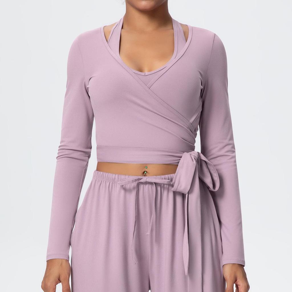 Brushed Long Sleeve One-Piece Tie-Up Yoga Wear for Outdoor Sports