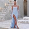 European and American INS style women's evening dress long dress 2026 summer fashionable sexy suspender backless high split dress