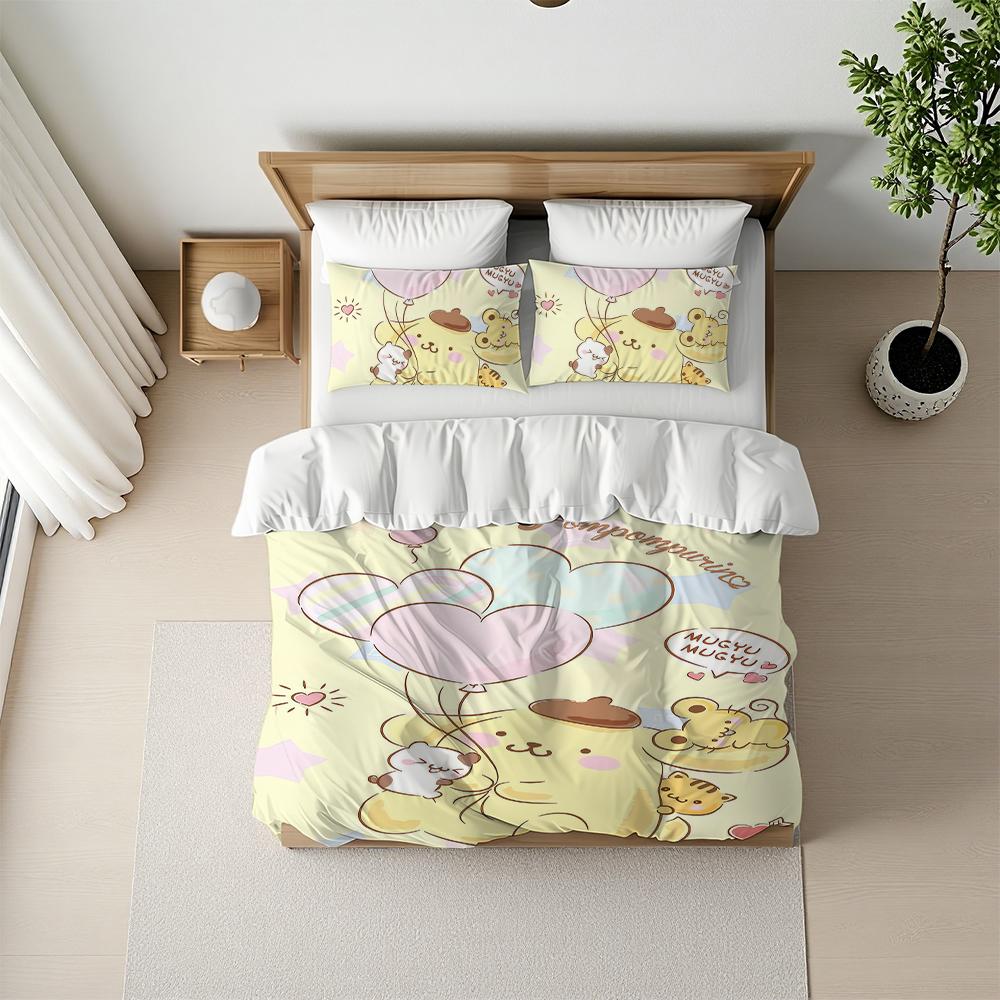 P-Pompompurin Cute Duvet Cover Set Home Style Bedding Soft Laundry Cotton Bed 3 Piece Set Student Dormitory Gift