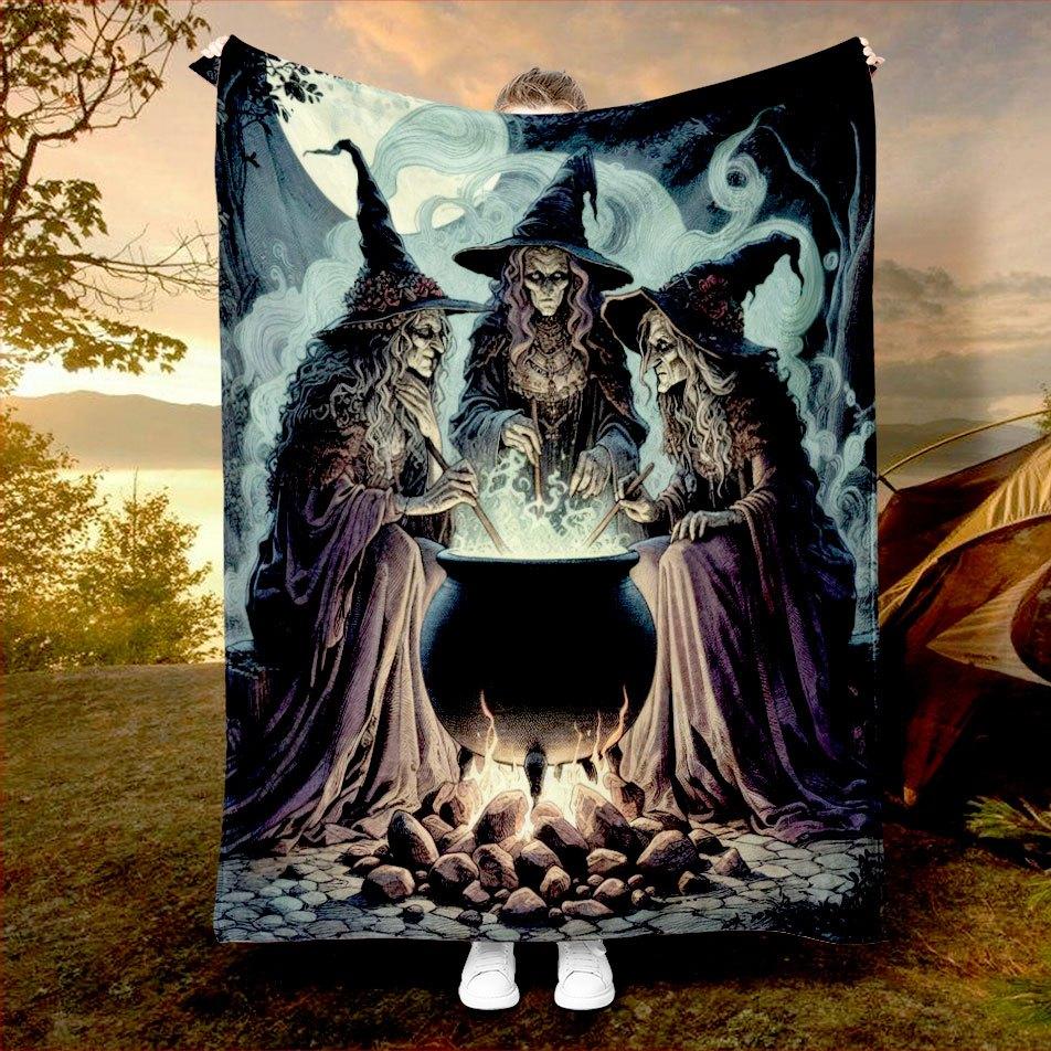 

Three Witches Halloween Blanket Gothic Magic Design Dark Fantasy Art Soft Fleece Throw Home Decor Gift Idea Spooky Theme Cozy 70x100CM