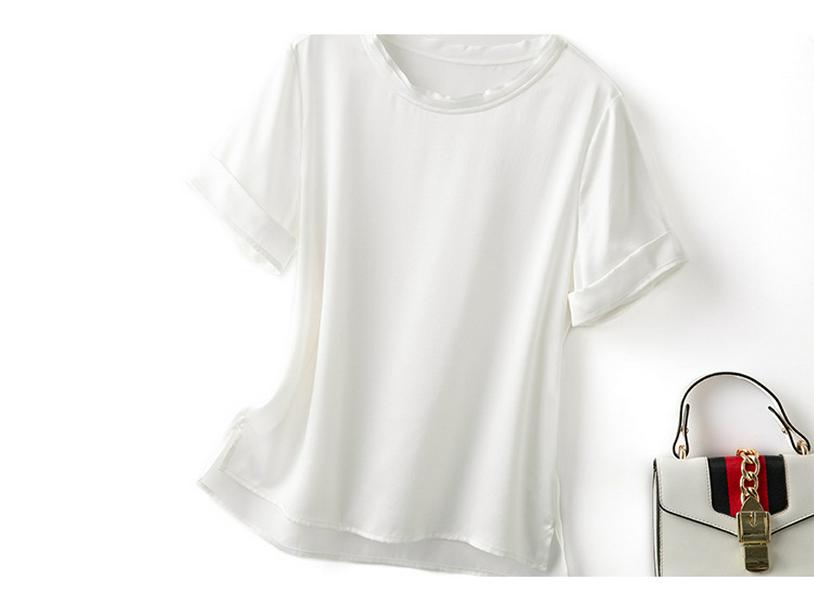 Women's Petite Summer Silk T-Shirt - Pure Color, Short-Sleeved, Mulberry Silk