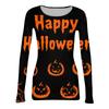 Women's Casual Ribbed Long Sleeve Top Halloween Print Round Neck Slim Fit Stretchy Knit Shirt for Fall Seasonal Wear