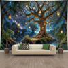 2D Magical Treehouse Tapestry Enchanted Forest with Glowing Lanterns Wall Hanging