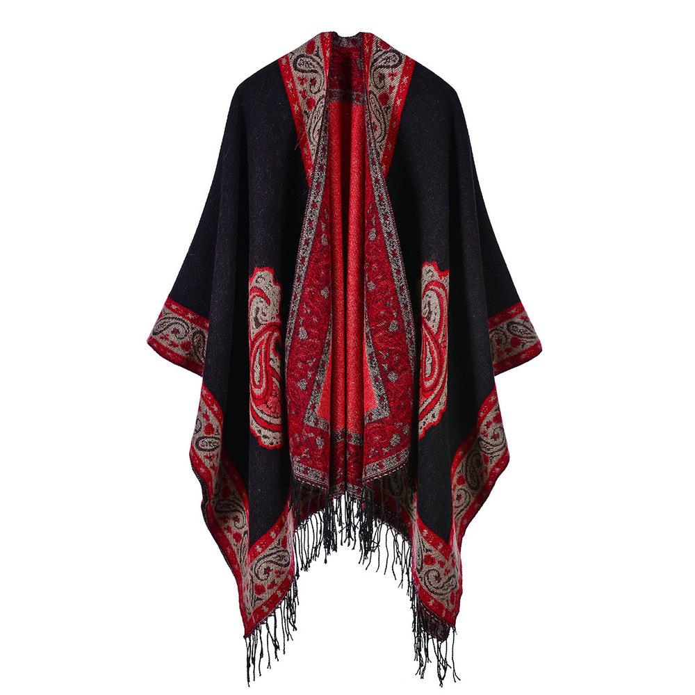 Ethnic Style Paisley Tassel Shawl: Cozy Imitation Cashmere Cloak & Windproof Scarf for Travel & Air Conditioning
