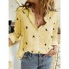 Women Breathable Print Soft Blouses Cotton Long Sleeve Shirt Solid Color Turn Down Collar Button Up Loose Tops