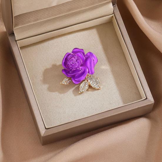 Brooch Pin 3D Rose Flower Shape Sparkling Rhinestones Inlaid Decorative Brooch Sweaters Collars Hats Bags Coats Scarves Accessory