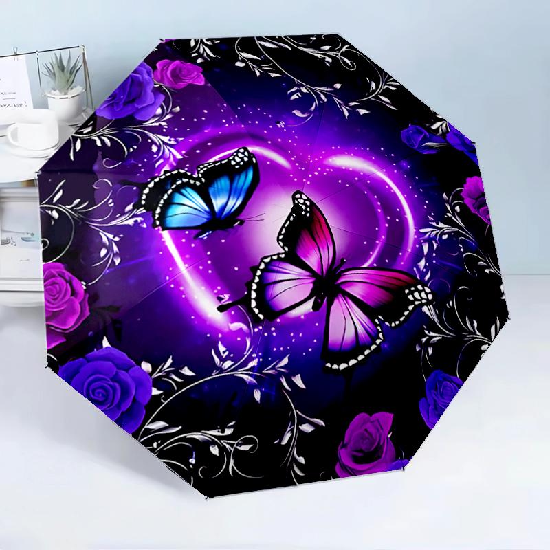Rêves de Papillons Dans les Fleurs 8-Bâtons pour Voyage, camping, Parapluie Léger Portable Décontracté, Essentiel pour chaque famille Vacances Cadeau d'Anniversaire