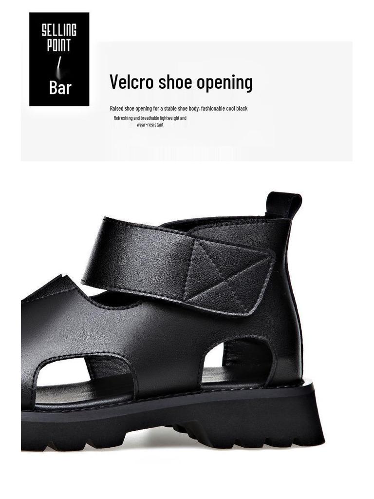 Summer Men's High-Top Leather Sandals - Trendy, Breathable, Plus Size