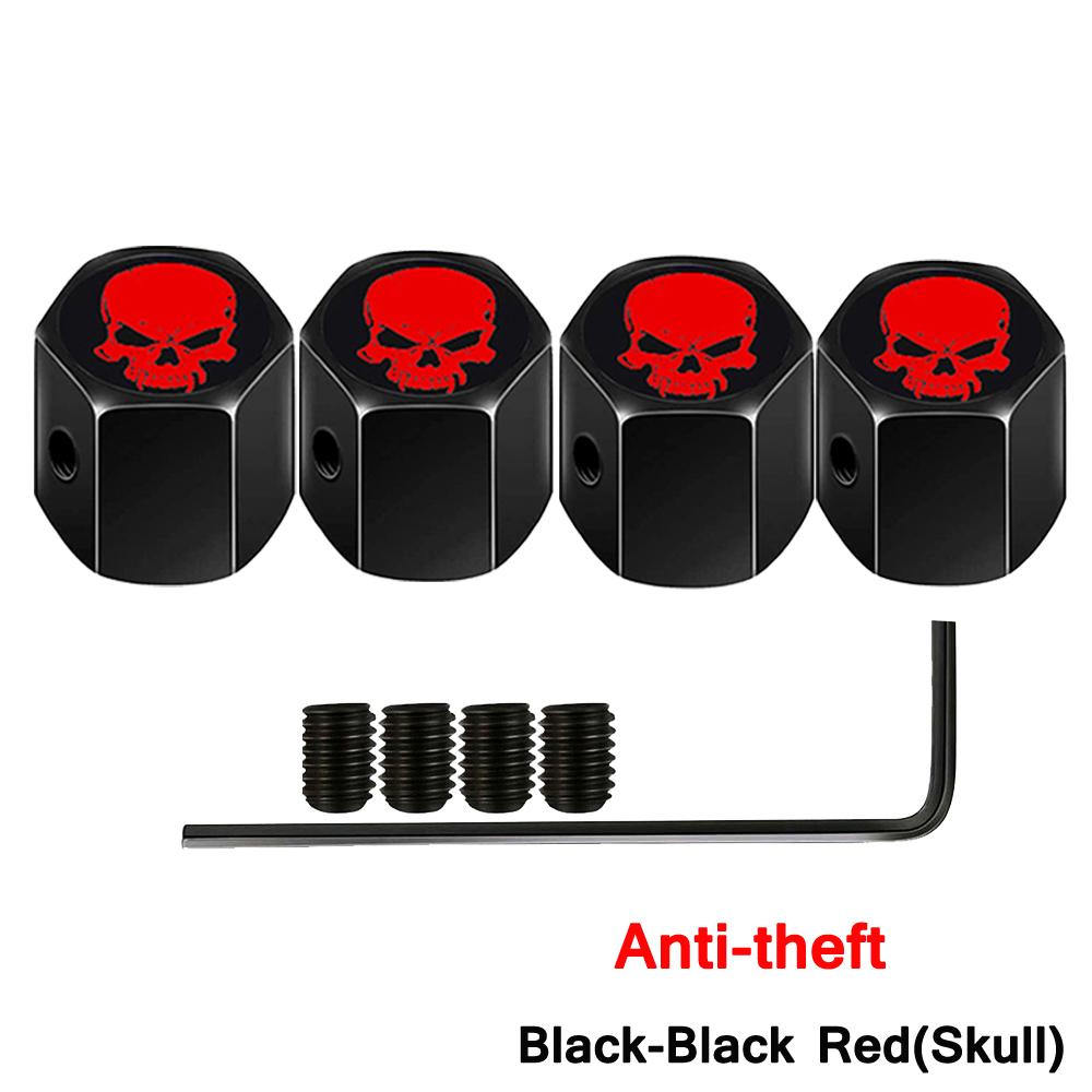 DSYCAR Anti-theft Valve Stem Caps for Cars, Trucks, Motorcycles Skull Style Tire Valve Dust Caps, Dustproof Seal Lock Tight Fit