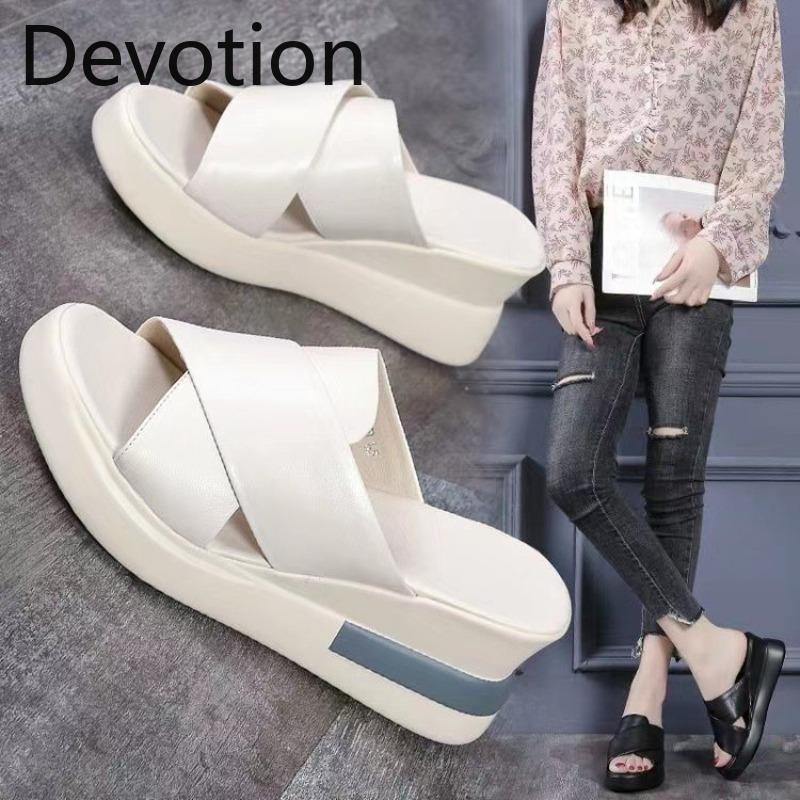 Fish-mouth Shoes Women's Casual Thick-soled Wedge Heel High-heeled Slippers Devotion